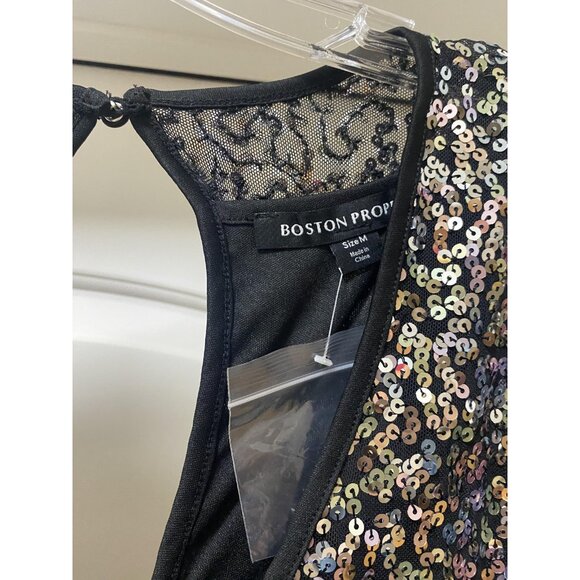 Boston Proper Jumpsuit Womens Medium Black Sequin Keyhole Belted Formal Party - Picture 3 of 4